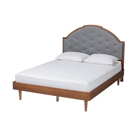 Baxton Studio Ardelle Mid-Century Modern Grey Fabric and Walnut Brown Wood King Size Platform Bed 246-12653-9816-ZORO